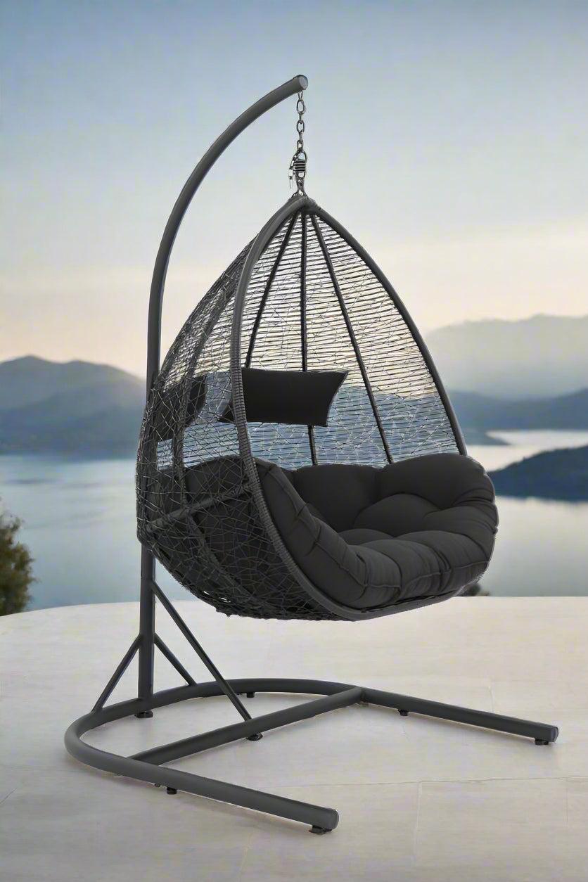 BLACK SINGLE SEATER HANGING EGG CHAIR Grill King Outdoor BBQ Kitchens