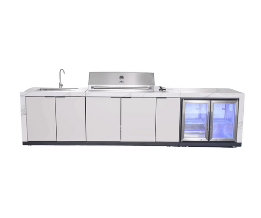 Rockpool 6B Drop In BBQ Kitchen Package Inc Porcelain Benchtops, Aluminium Cabinets, Weather Resistant, Fridge & Sink