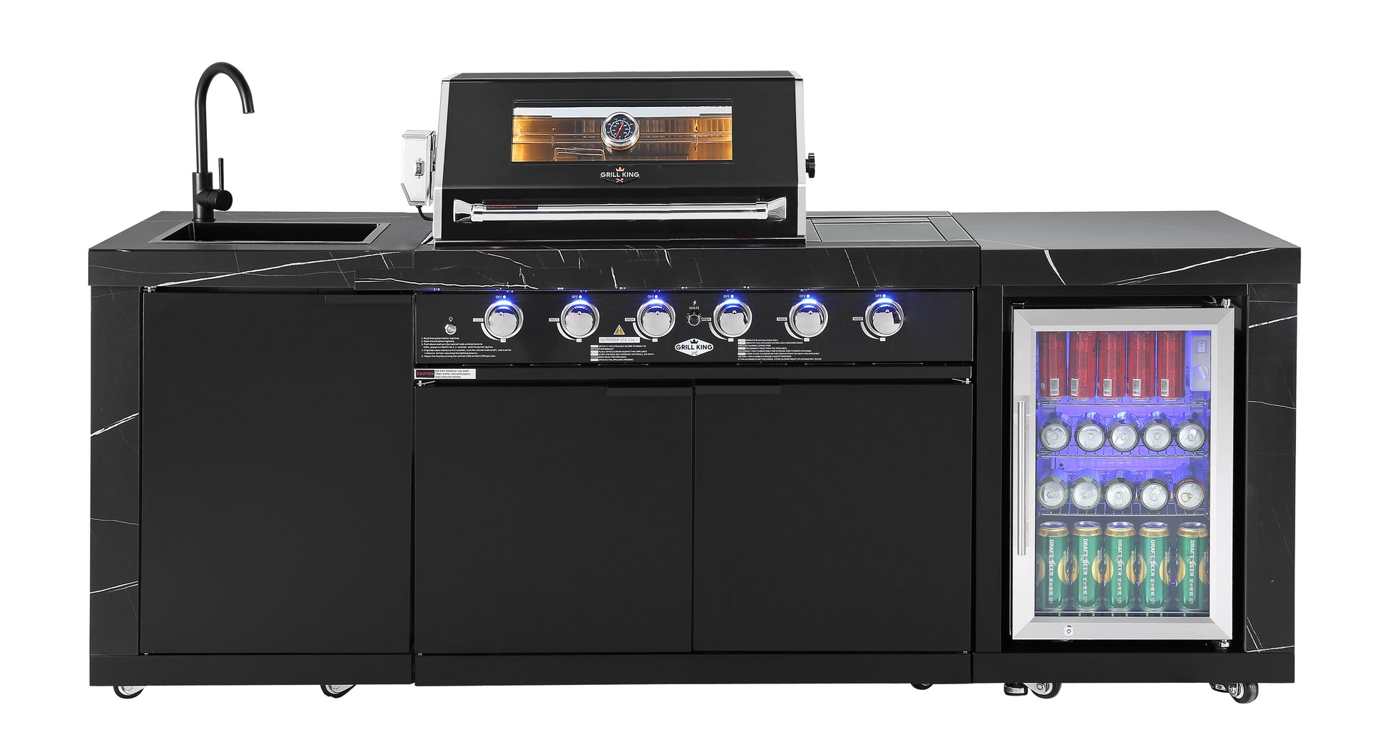 Rockpool 4 Burner Black with Wok + Rear Infrared BBQ Kitchen (BBQ Only Fridge Sink Sold Seperate) - LPG Inc Rotisserie & BBQ Cover