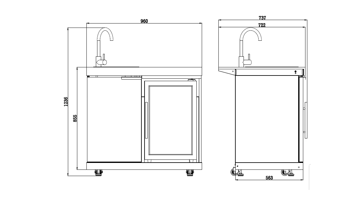 Hampton Style White Stone Rockpool 6B BBQ Kitchen Package Inc Sink & Draw Module, 2DR Tropical Fridge