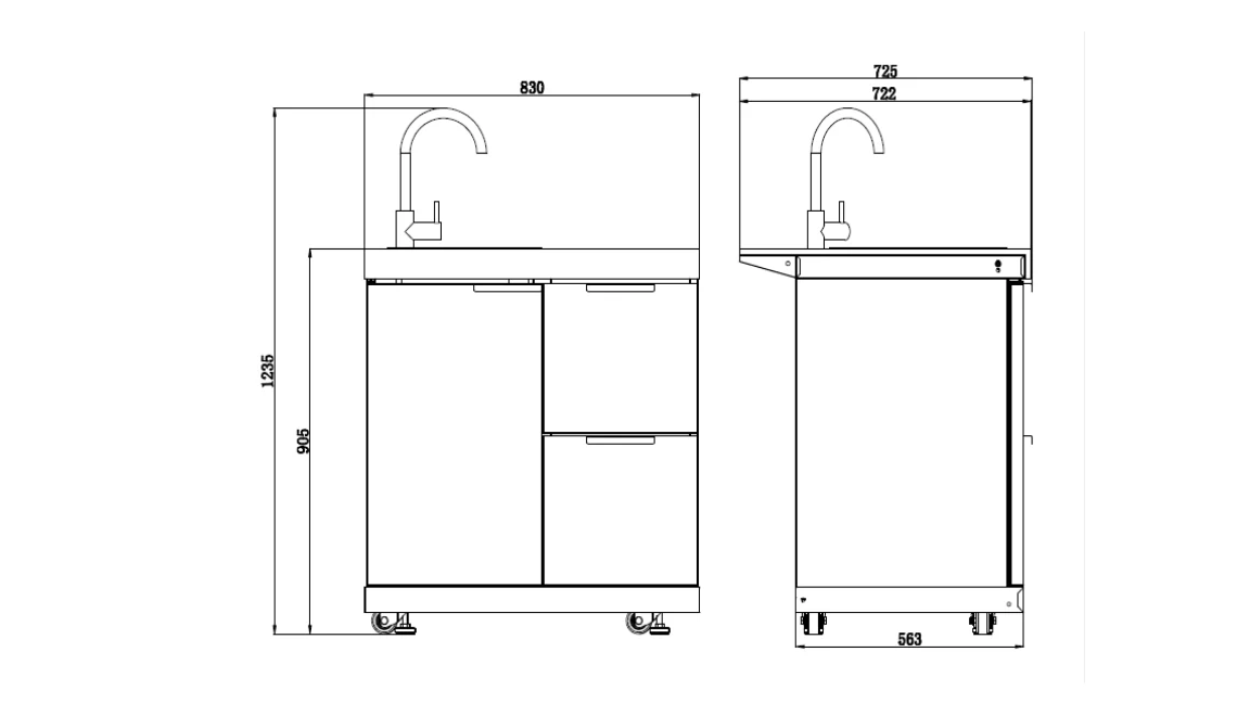 Hampton Style Black Stone Rockpool 6B BBQ Kitchen Package Inc Sink & Draw Module, 2DR Tropical Fridge