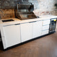 FLAT HOOD White Stone 4B Drop In BBQ Kitchen Package with Stone Benchtops, Hampton Waterfall Design