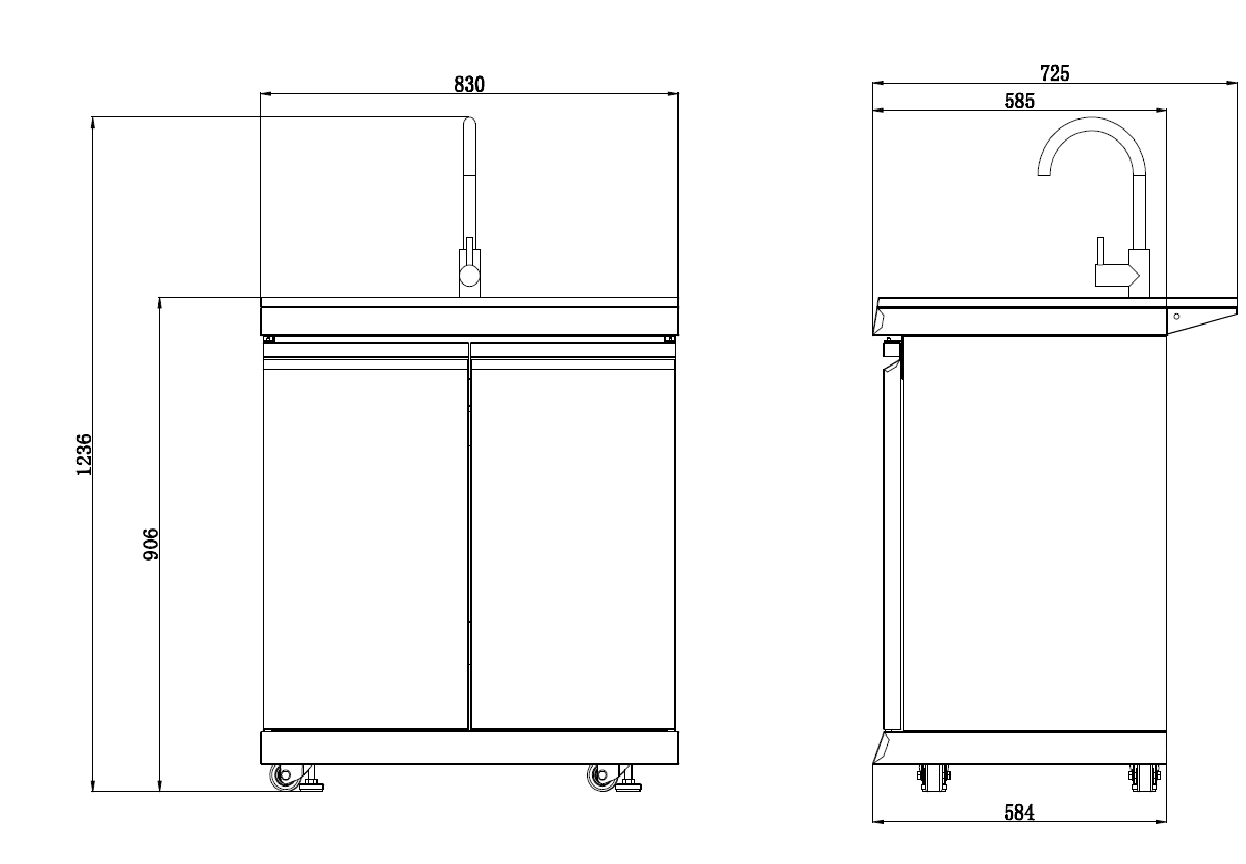 Kingsley L Shape Corner 6-Burner Outdoor BBQ Kitchen: Black Stainless Steel, Stone Bench, Fridge, Sink, Height Adjustable