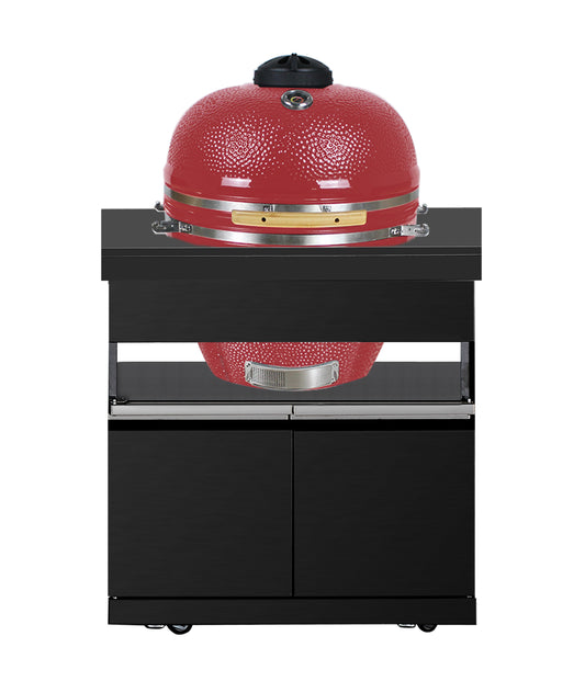 Kingsley 21” Smoker Module Kamado Black Stainless Cabinets & Stone Benchtop + Ceramic Smoker