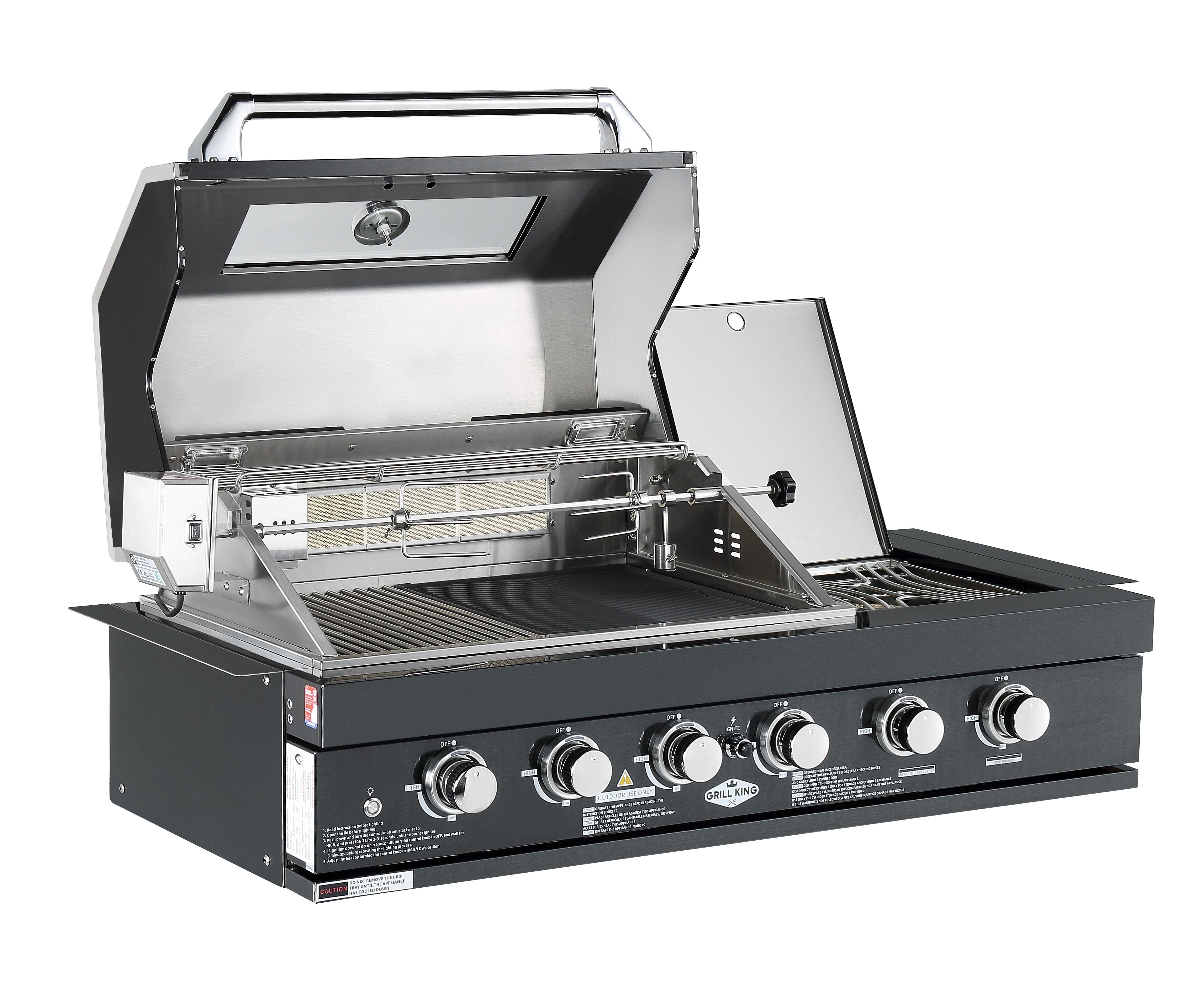 4 Burner Wok Built In BBQ With Rear Infrared Bruner Black 304 Stai Grill King Outdoor BBQ Kitchens