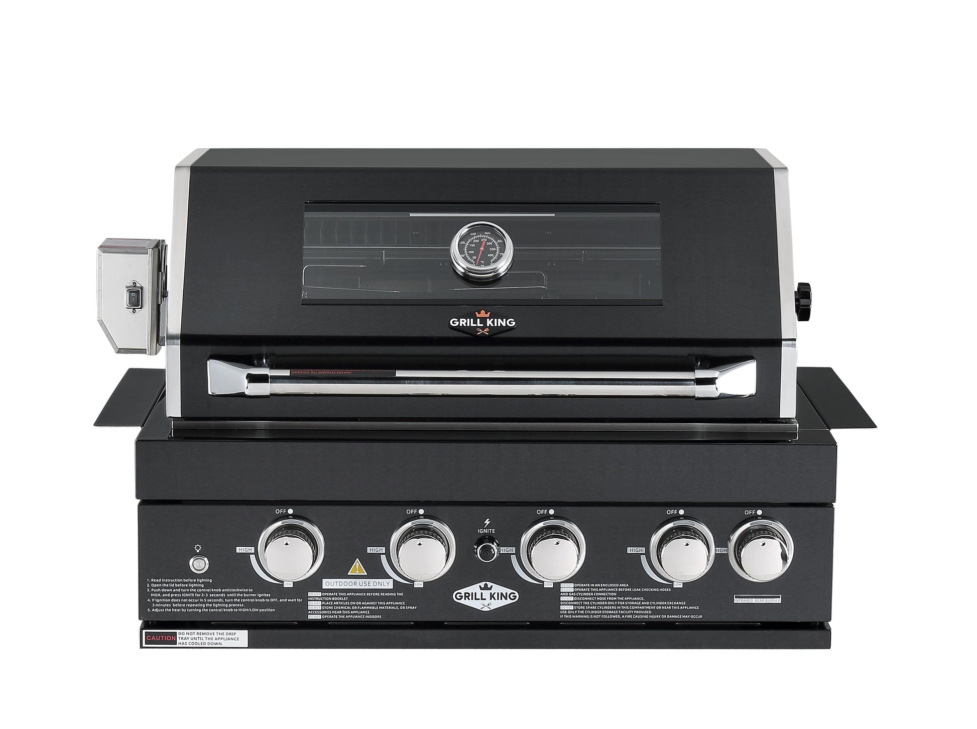 Black Stainless Steel 4 Burner Built-In BBQ With Rear Infrared Burner | 304 High Grade Black SS, Blue LED Knobs Click & Collect NSW, VIC, QLD