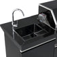 Kingsley L Shape Corner 6-Burner Outdoor BBQ Kitchen: Black Stainless Steel, Stone Bench, Fridge, Sink, Height Adjustable