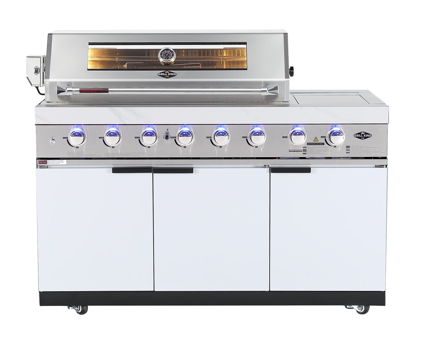 Rockpool 6B + Wok (BBQ Module Only) White Designer 6 Burner Outdoor BBQ Kitchen (BBQ Only Fridge Sink Sold Seperate) - LPG Inc Rotisserie & BBQ Cover