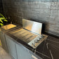 FLAT HOOD BLACK Stone 4B Drop In BBQ Kitchen Package with Stone Benchtops, Hampton Waterfall Design