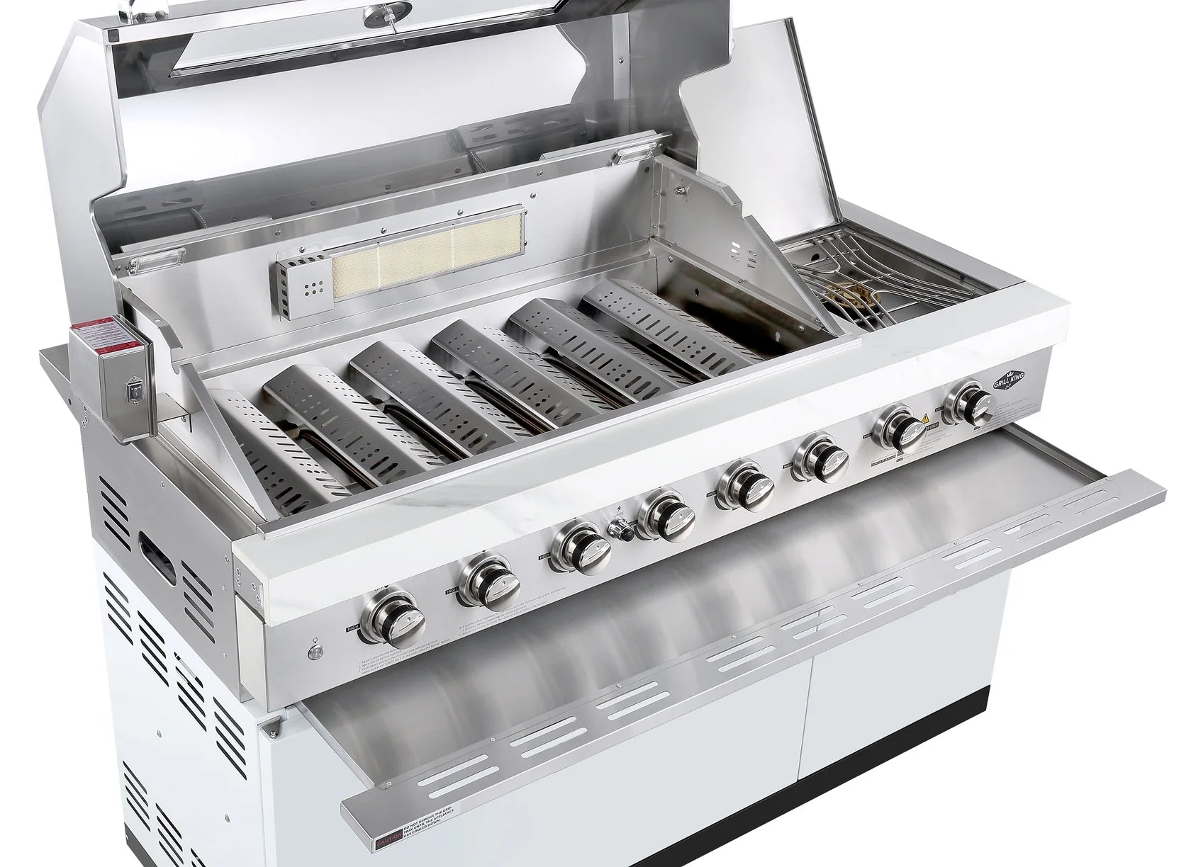 Rockpool 6B + Wok (BBQ Module Only) White Designer 6 Burner Outdoor BBQ Kitchen (BBQ Only Fridge Sink Sold Seperate) - LPG Inc Rotisserie & BBQ Cover