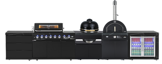 Ultimate BBQ Package Inc Rockpool 6 Burner + Wok BBQ, Smoker Kamado, Gas Pizza Oven, 2DR Fridge & Draw Unit