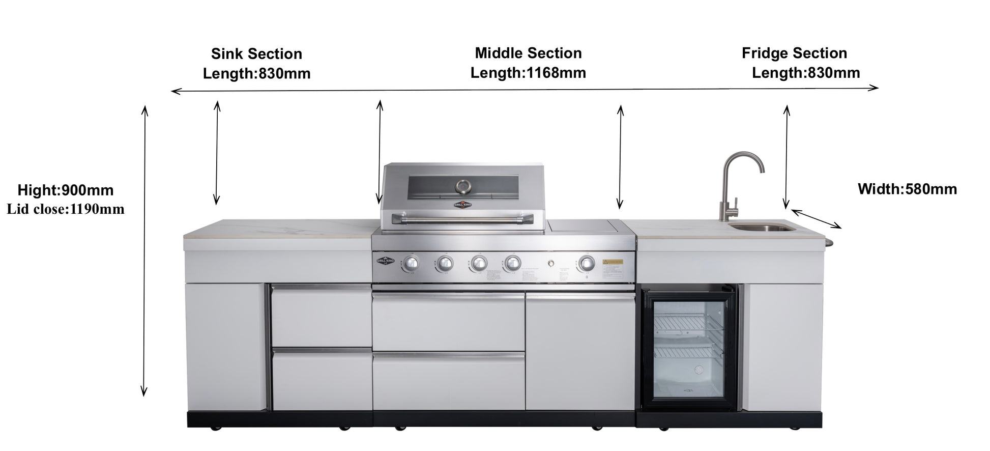 White Felix 4B + Wok Designer BBQ Kitchen (BBQ Only Fridge Sink Sold Separate)