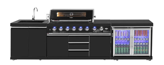 Kingsley 6-Burner Outdoor BBQ Kitchen + 2DR Tropical Fridge