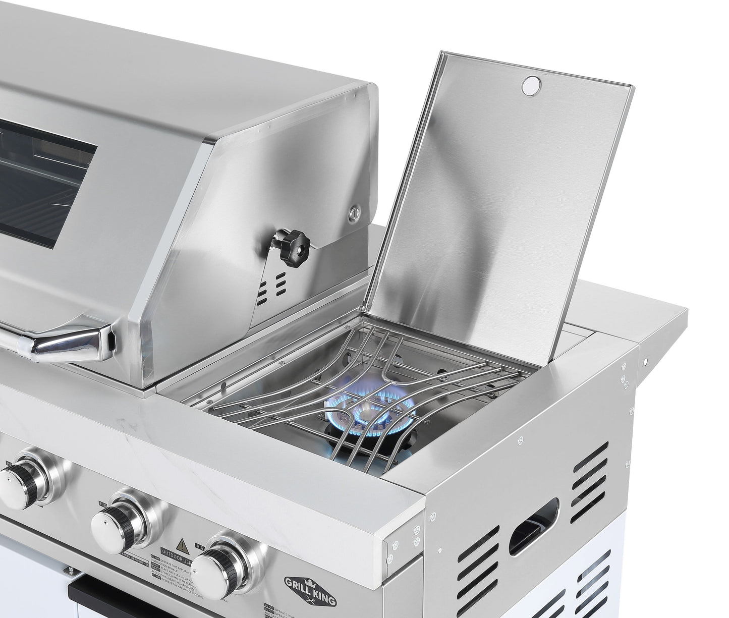 Rockpool White 4B + Wok: Designer Outdoor BBQ Kitchen Package Inc 2DR Fridge, 2DR Sink, 3 Draw Storage, Rear Infrared, Rotisserie, BBQ Cover