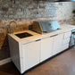 FLAT HOOD White Stone 4B Drop In BBQ Kitchen Package with Stone Benchtops, Hampton Waterfall Design