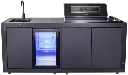 Compact Series Rockpool Black 4B Drop In BBQ Inc sintered stone Benchtops, Aluminium Cabinets, Weather Resistant, Fridge & Sink