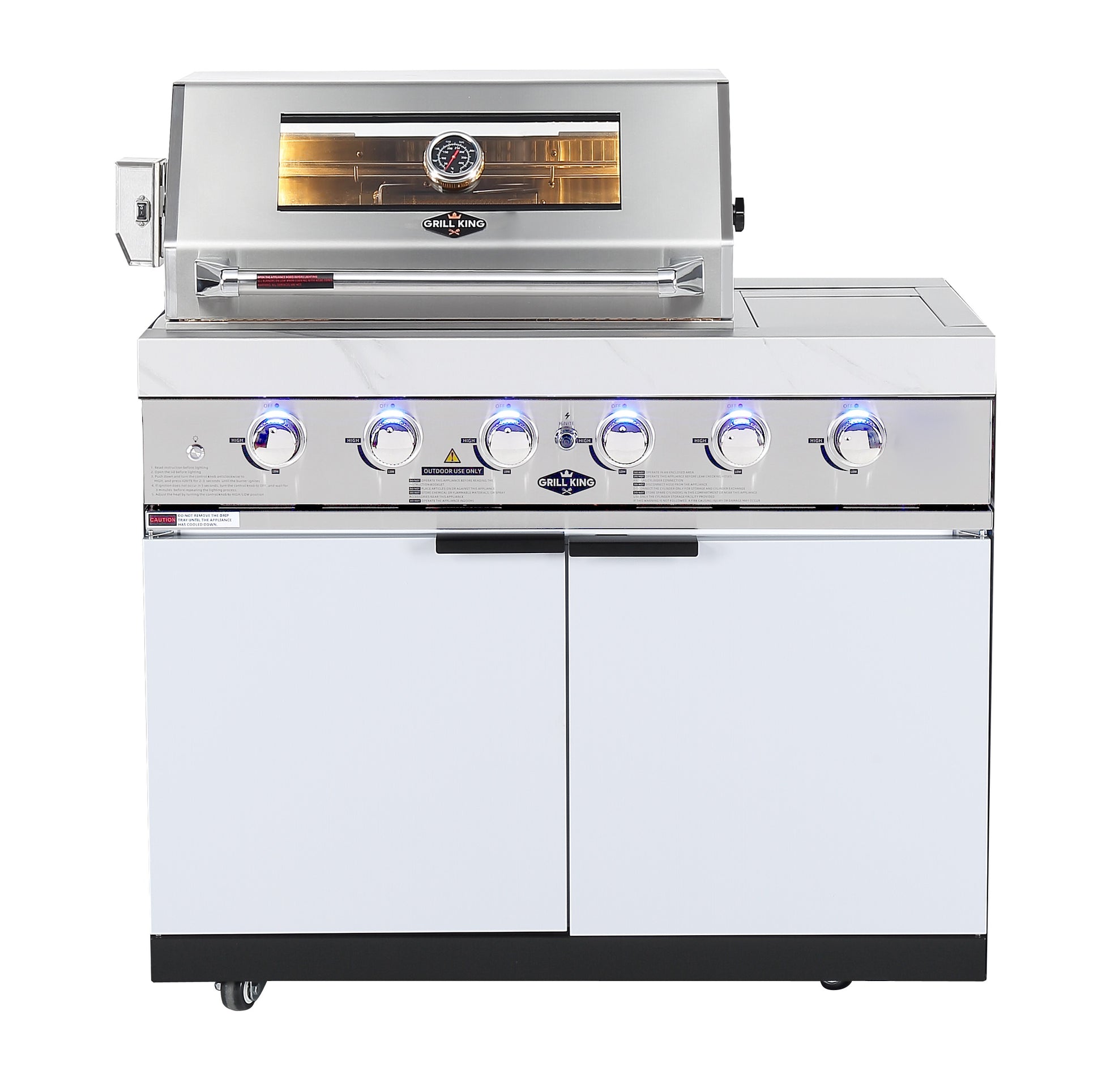 Rockpool 4 Burner White with Wok + Rear Infrared BBQ Kitchen (BBQ Only Fridge Sink Sold Seperate) - LPG Inc Rotisserie & BBQ Cover