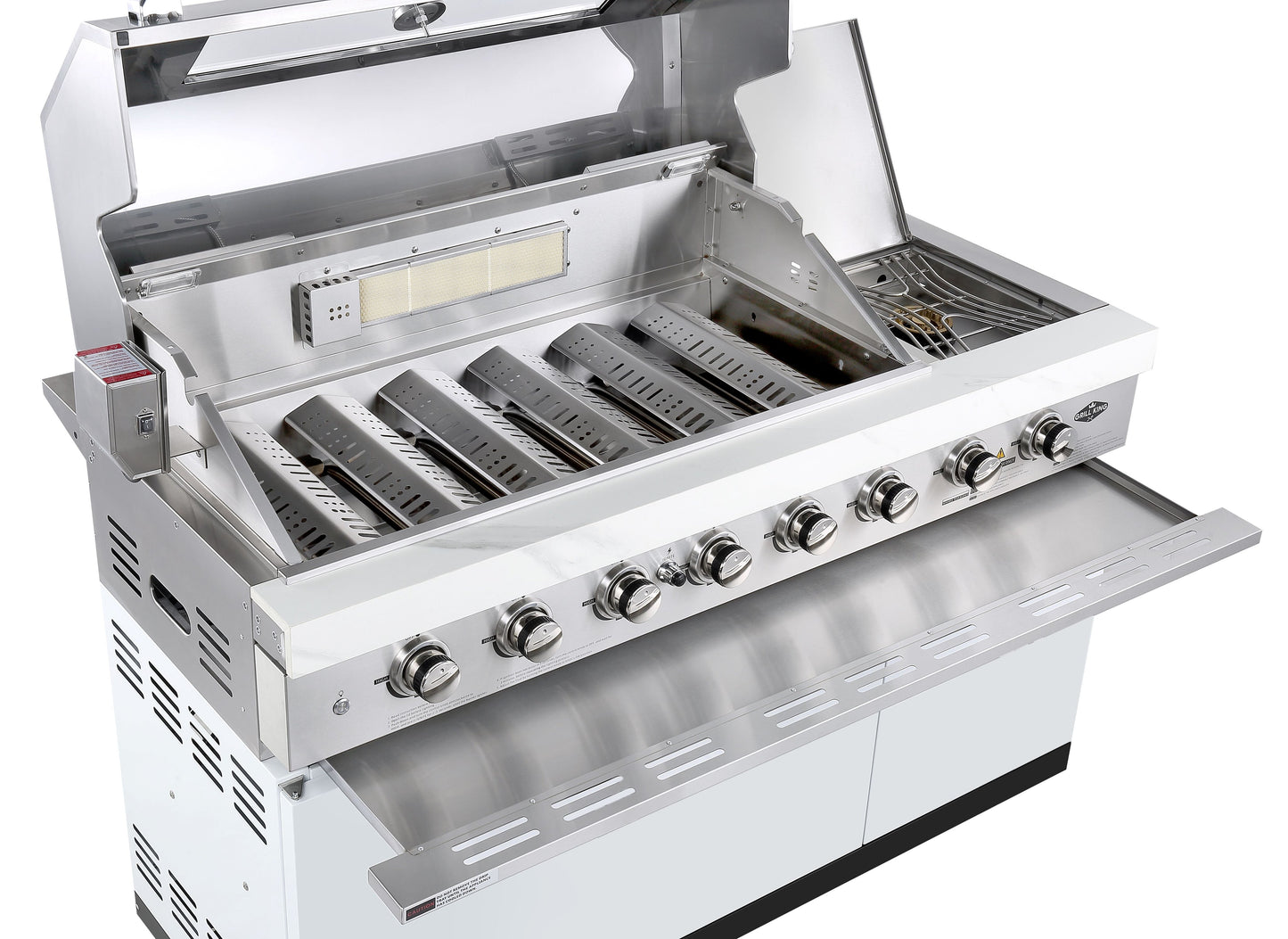 Rockpool White 4B + Wok: Designer Outdoor BBQ Kitchen Package Inc 2DR Fridge, 2DR Sink, 3 Draw Storage, Rear Infrared, Rotisserie, BBQ Cover