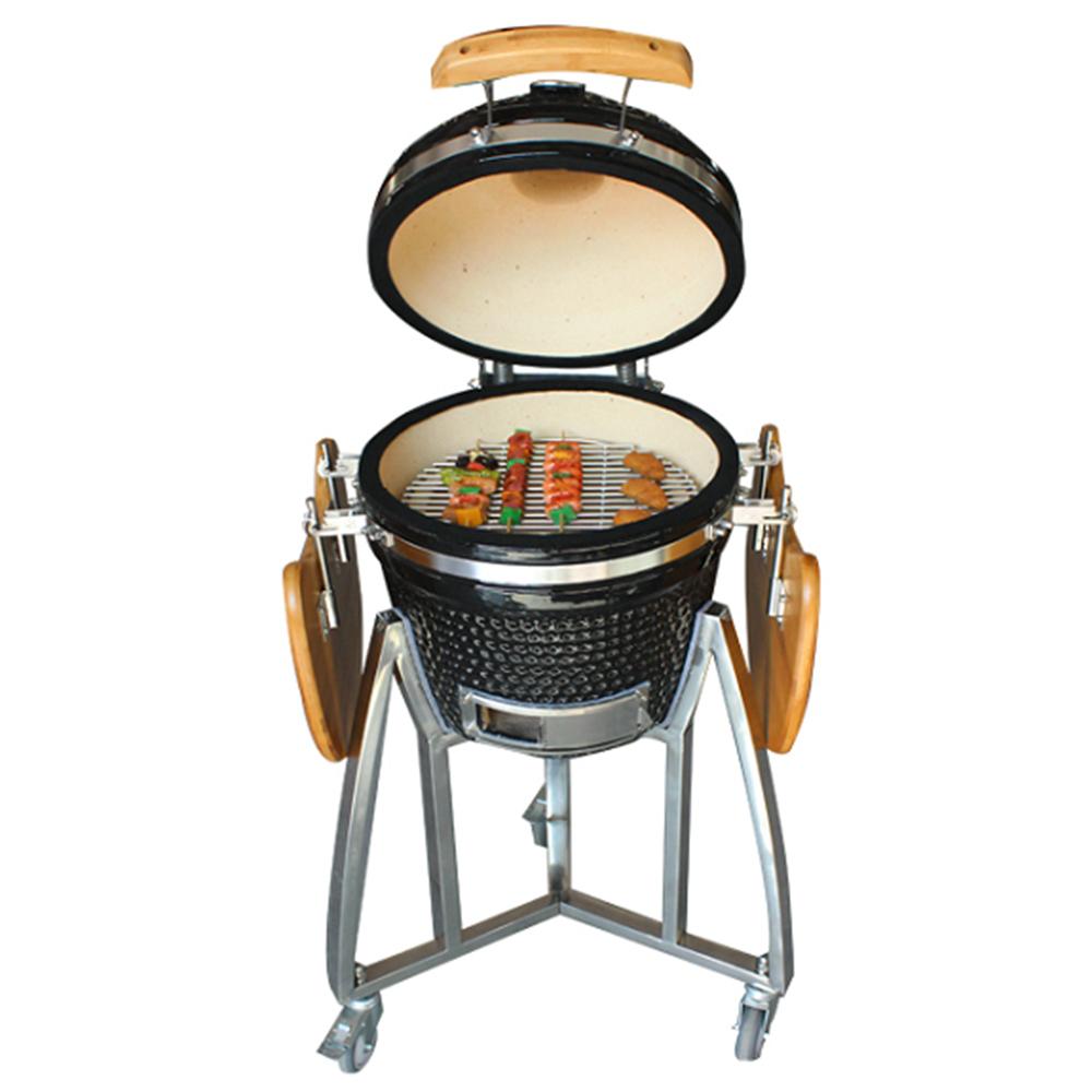 Grill King 27 Black Kamado Ceramic Charcoal Grill With Trolley Side Grill King Outdoor BBQ Kitchens