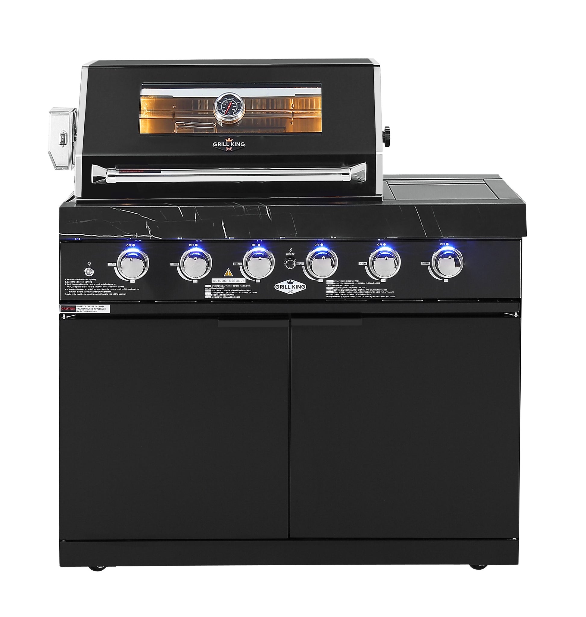 Rockpool 4 Burner Black with Wok + Rear Infrared BBQ Kitchen (BBQ Only Fridge Sink Sold Seperate) - LPG Inc Rotisserie & BBQ Cover