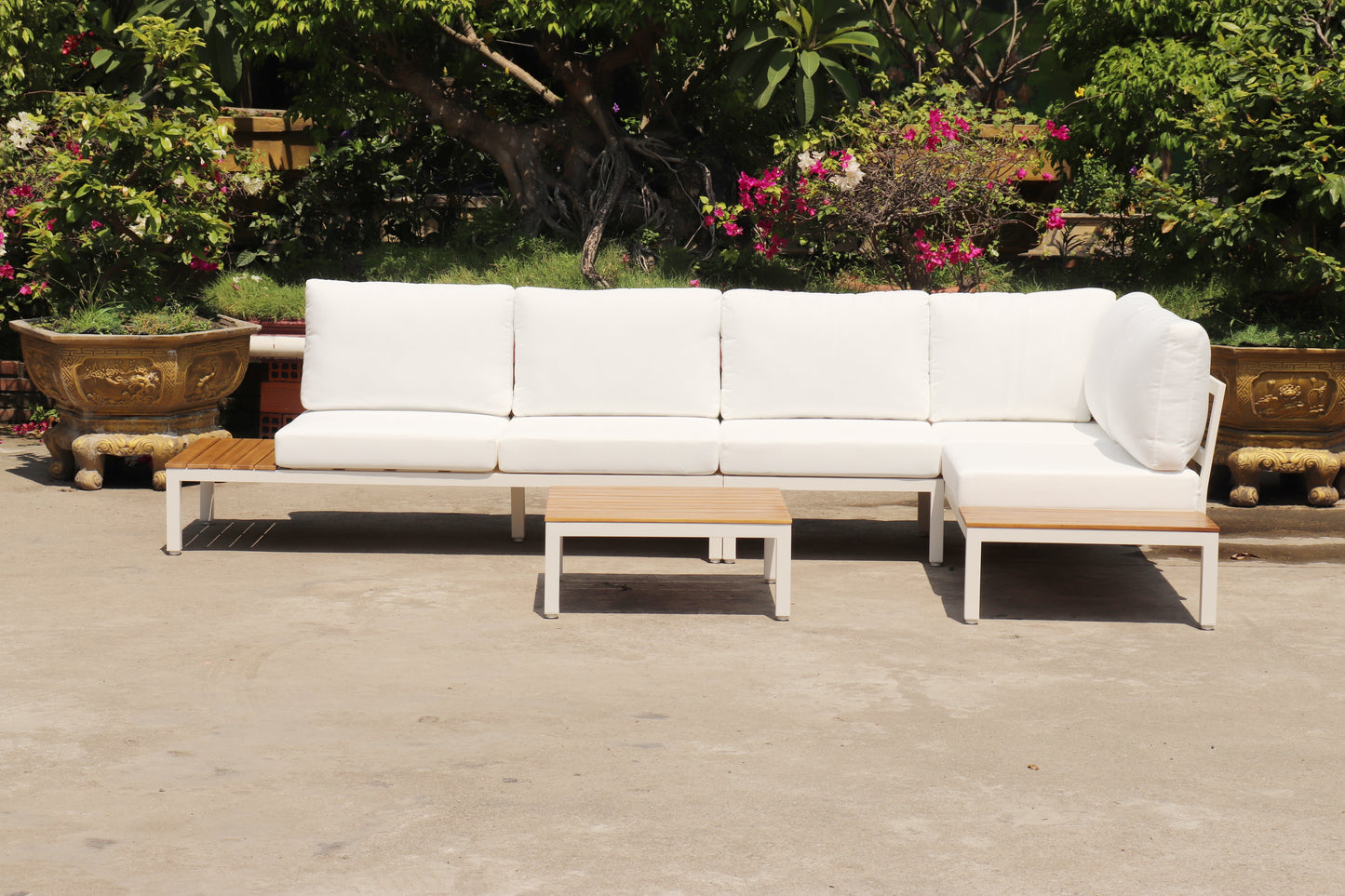 Outdoor Havana Package In White - Outdoor Aluminium & Acacia Modular Corner Lounge