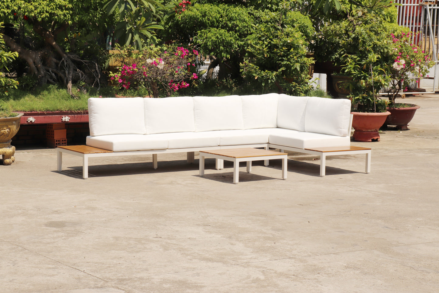 Outdoor Havana Package In White - Outdoor Aluminium & Acacia Modular Corner Lounge