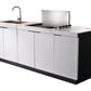 FLAT HOOD White Stone 4B Drop In BBQ Kitchen Package with Stone Benchtops, Hampton Waterfall Design