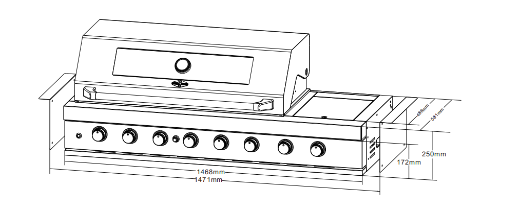 Kingsley 6 Burner Built In BBQ With Side Wok & Rear Infrared Bruner | Black Stainless Steel, Blue LED Knobs Click & Collect NSW, VIC, QLD