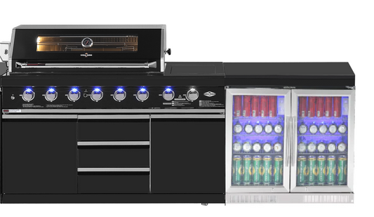 Kingsley 6-Burner Outdoor BBQ Kitchen + 2DR Tropical Fridge