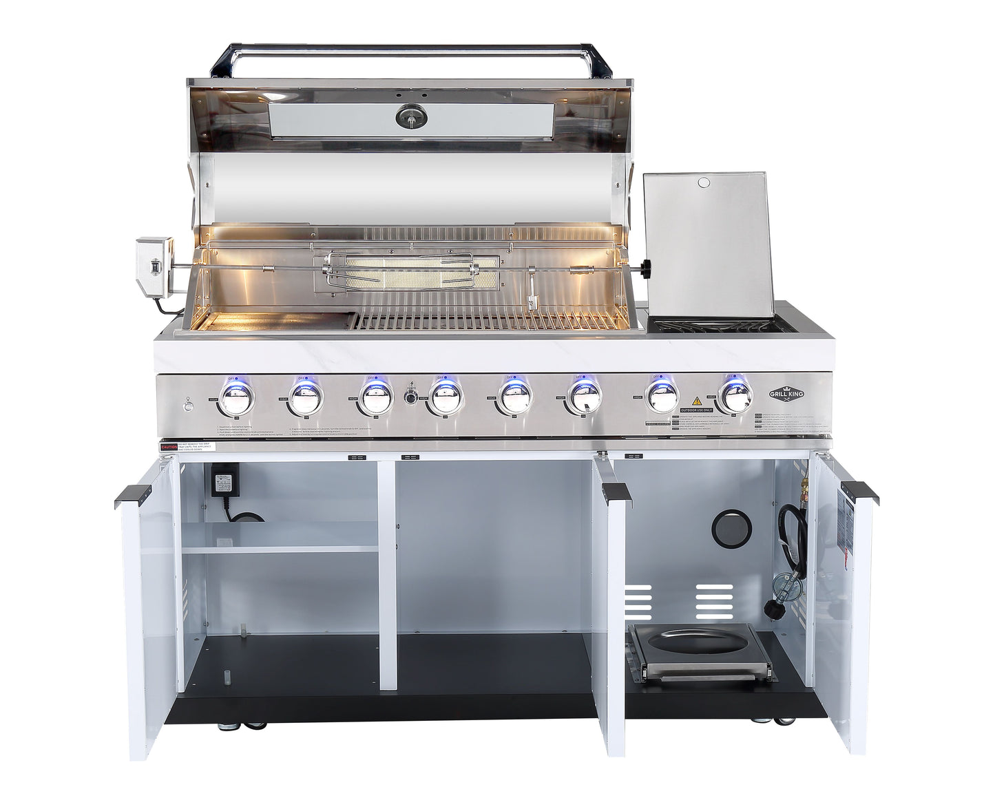 Hampton Style White Stone Rockpool 6B BBQ Kitchen Package Inc Sink & Draw Module, 2DR Tropical Fridge