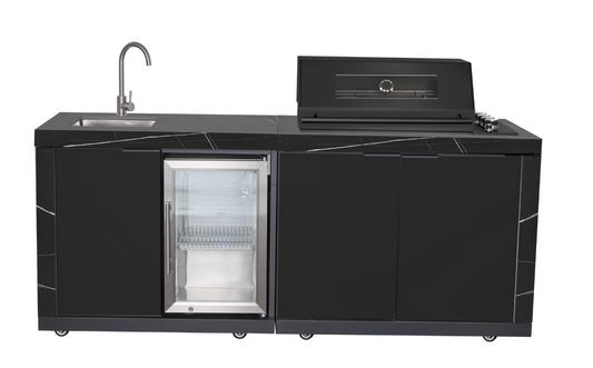 Compact Series Rockpool Black 4B Drop In BBQ Inc Porcelain Benchtops, Aluminium Cabinets, Weather Resistant, Fridge & Sink