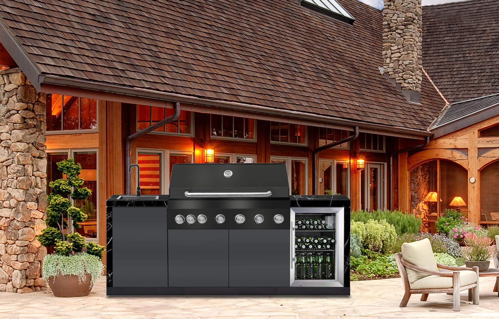 Rockpool Black 6B Outdoor Kitchen BBQ Package Fridge Sink Rear infr Grill King Outdoor BBQ Kitchens